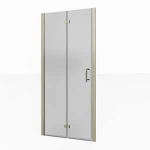 36 in. W x 72 in. H BiFold Frameless Shower Door in Brushed Nickel with Clear Glass