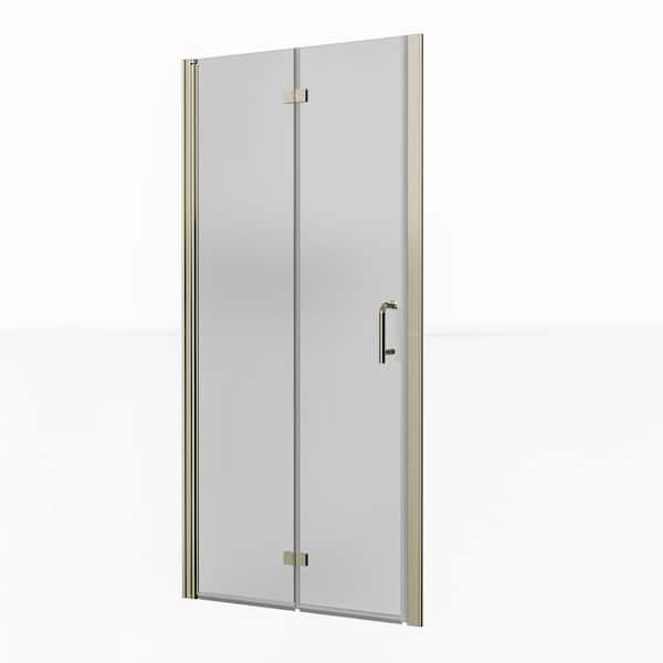 WELLFOR 36 in. W x 72 in. H BiFold Frameless Shower Door in Brushed Nickel with Clear Glass