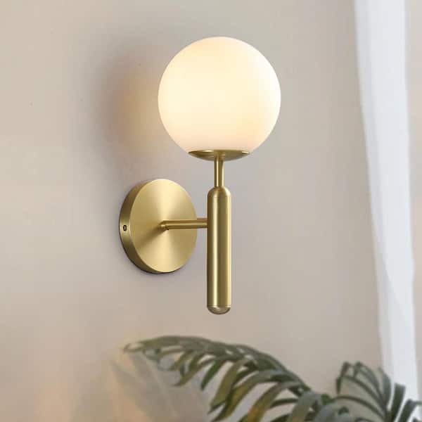 Y'INSP 5.9 in. 1 Light Brass Modern Industrial Wall Sconce Mid-Century Bedroom Sconce Globe Vanity Wall Light