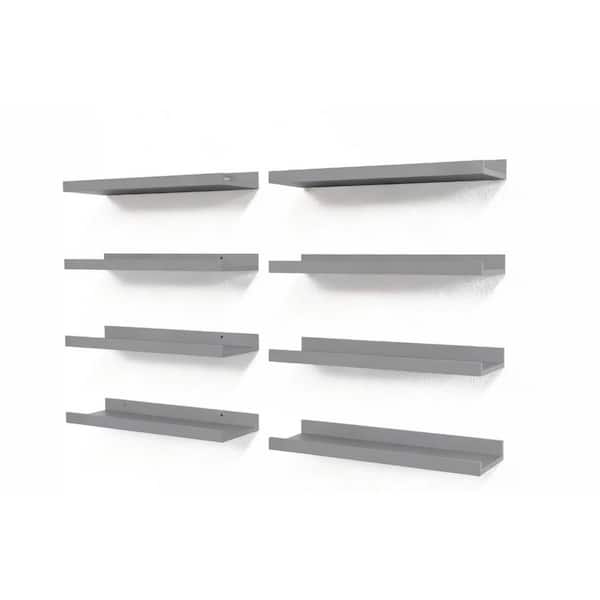 15.6 in. W x 5.1 in. D 8-Set Gray Loating Shelves, Modern Picture Ledge Shelf with Lip, Decorative Wall Shelf