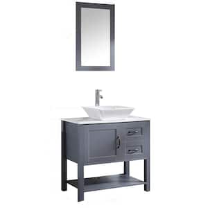30 in. W x 18.5 in. D x 37 in. H Single Freestanding Bath Vanity in Gray with White Wood Top and Mirror and Faucet