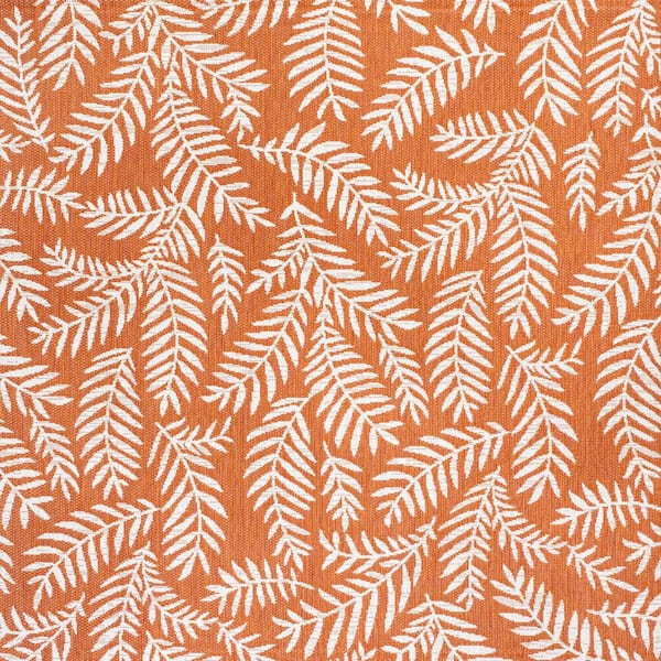Nevis Palm Frond Orange/Cream 5 ft. Square Indoor/Outdoor Area Rug