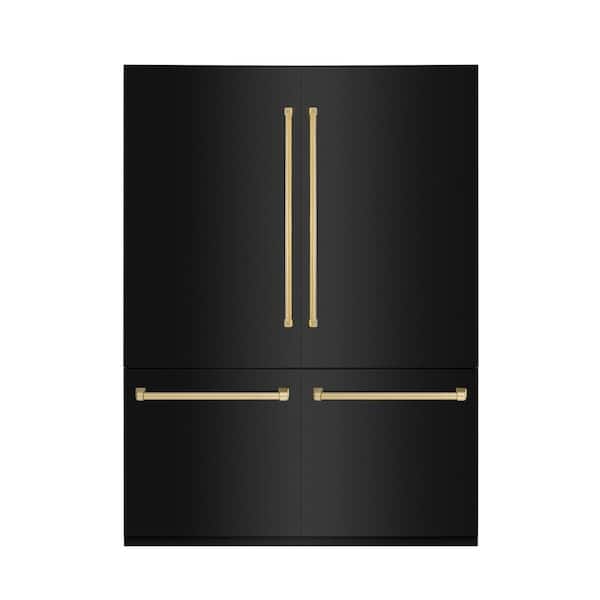 Autograph Edition 60 in. 4-Door French Door Refrigerator w/ Ice & Water Dispenser in Black Stainless & Polished Gold