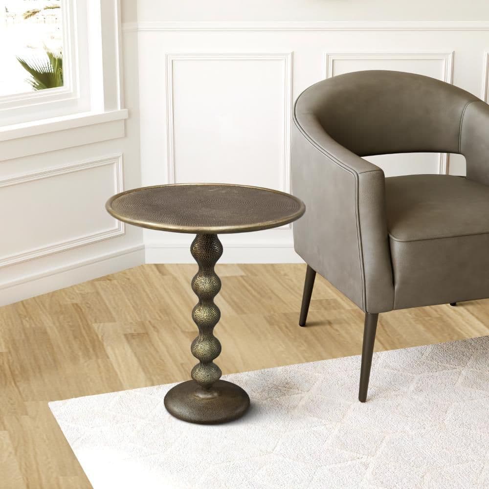 15 in. Brass Round Metal End/Side Table with Hammered Texture - thumbnail 7
