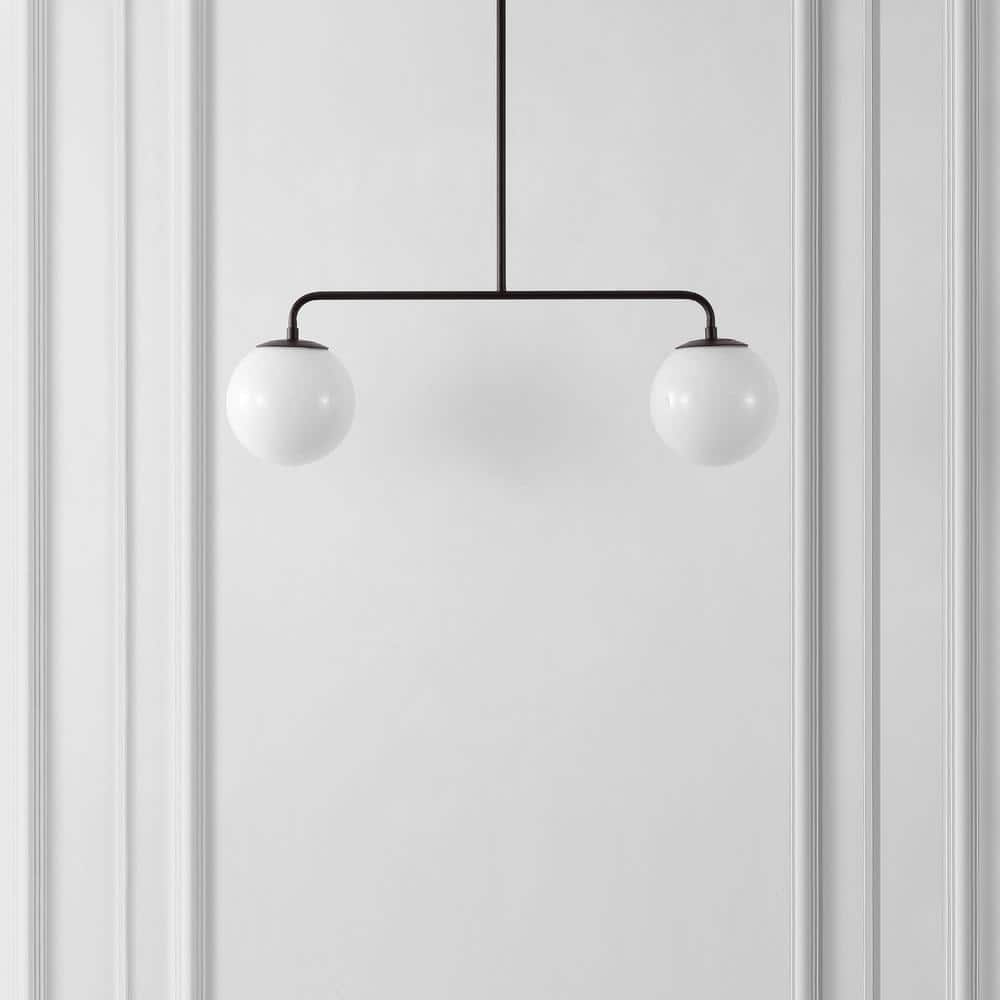 Conyer Matte Black Extendable Pendant with White Globe Shades