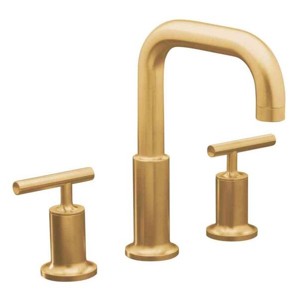 KOHLER Purist Deck Mount 8 in. Widespread 2-Handle High-Arc Bathroom Faucet Trim in Vibrant Moderne Brushed Gold