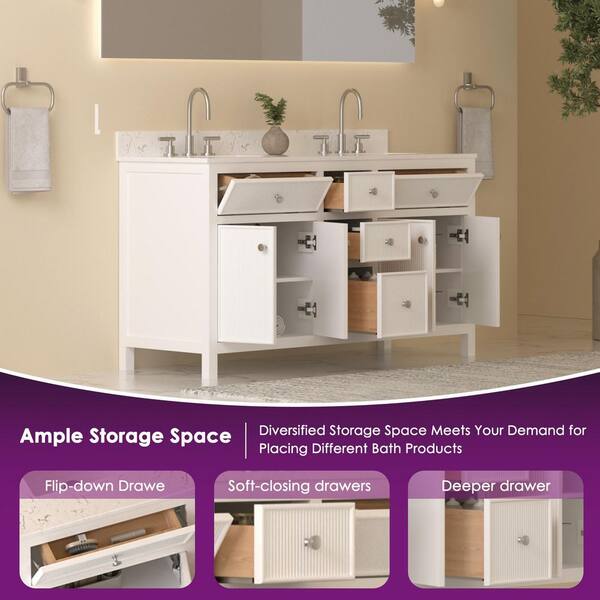 YASINU Vanta 60 in. Double Sink Freestanding White Bath Vanity