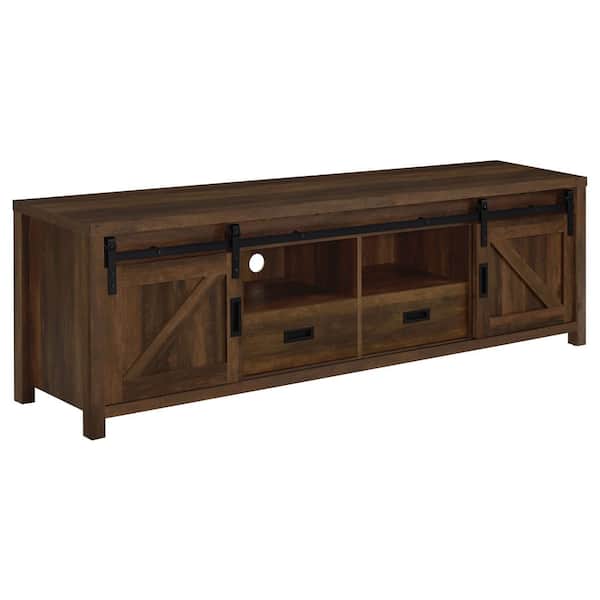 Coaster Madra Dark Pine Rectangular TV Stand Fits TV's up to 85 in. with 2-Sliding Doors