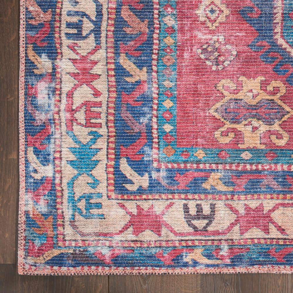 Nicole Curtis Red and Navy Floral Cotton Chenille 6' x 9' Area Rug