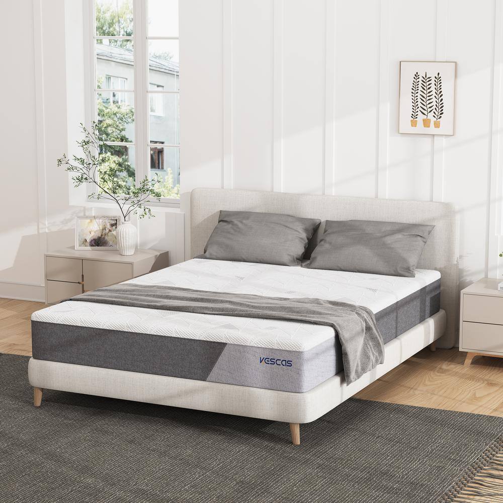 Kescas 12 in. Medium Cooling Gel Memory Foam Smooth Top Queen Mattress ...