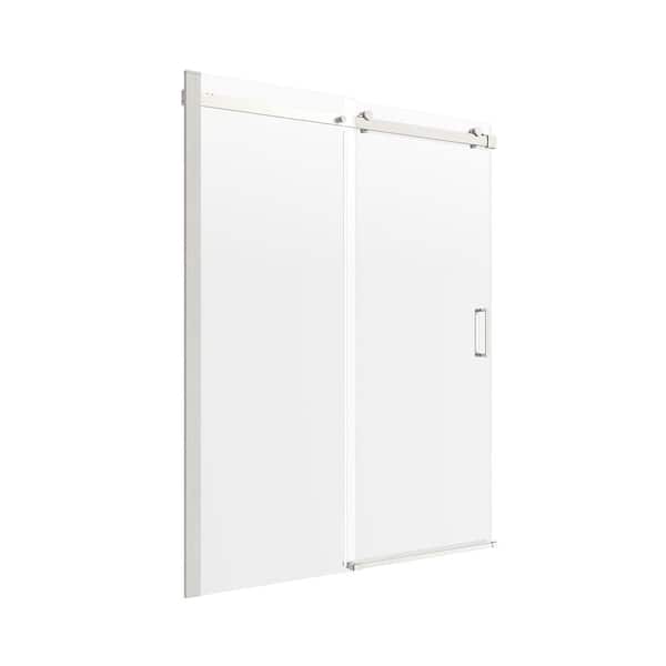 CRAFT + MAIN Lagoon 60 in. W x 60 in. H Sliding Frameless Tub Door in Brushed Nickel Finish with Clear Glass