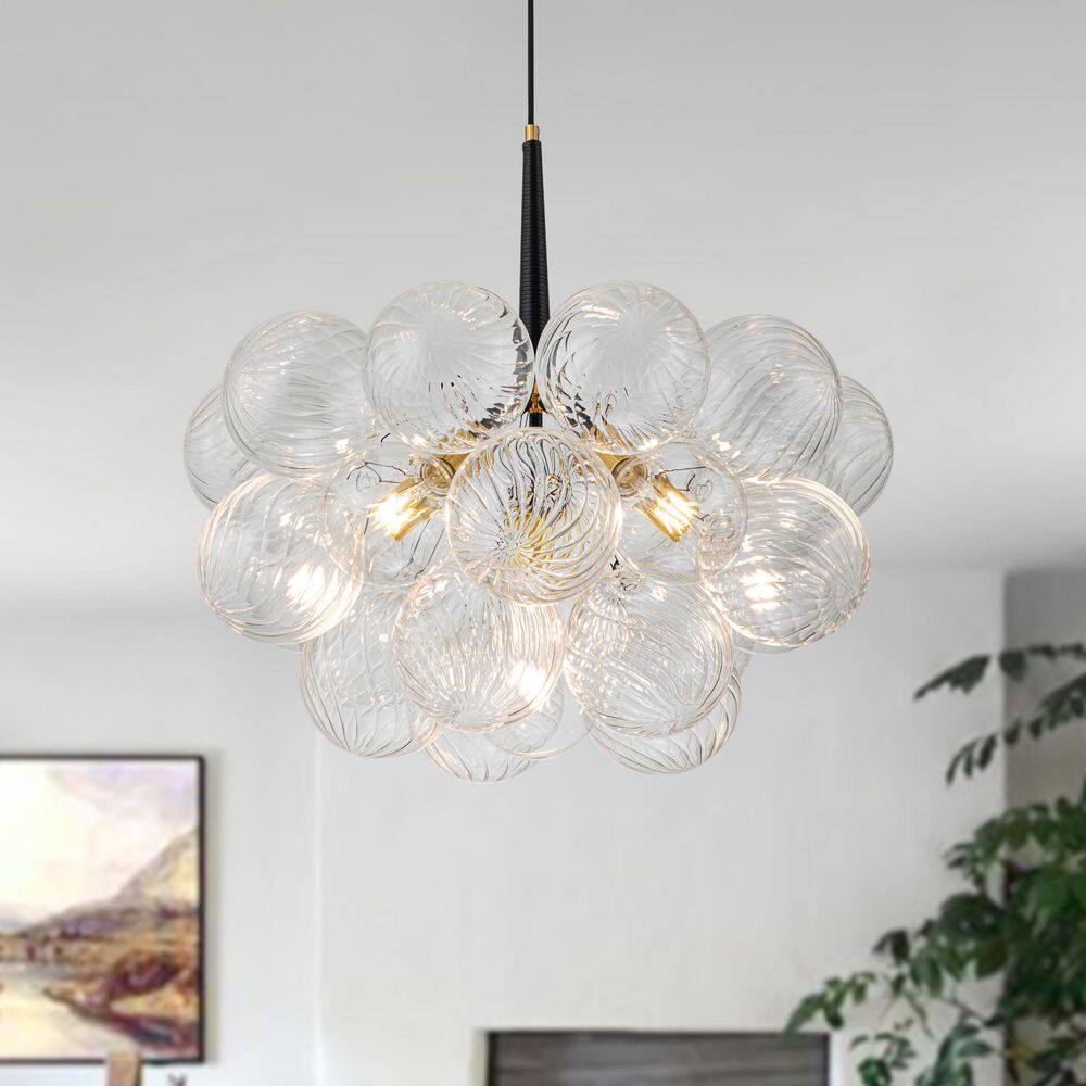 HUOKU Alma 6-Light 24.8 in.W Gold and Black Cluster Bubble