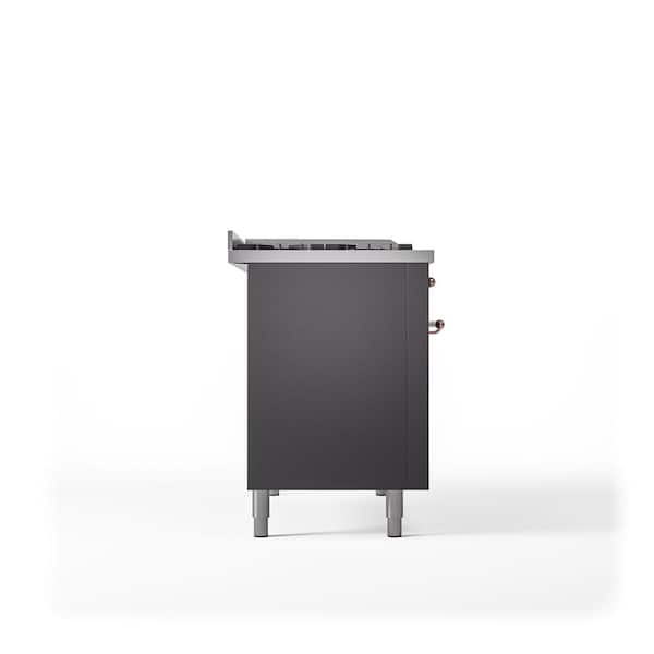 Nostalgie II 48 in. 5-Burner/Frenchtop/Griddle Freestanding Double Oven Dual Fuel Range in Matte Graphite with Copper