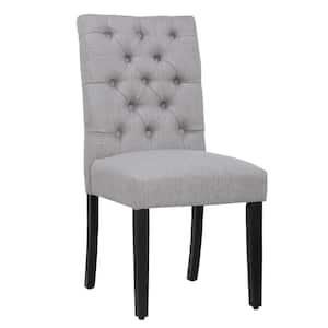NINA Button Tufted Back Gray Linen Upholstered Dining Side Chair