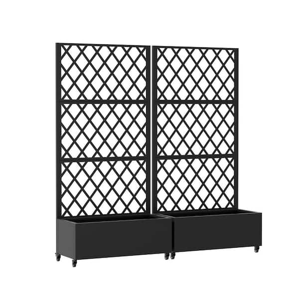 6 ft. H x 3 ft. W Metal Planter Box Privacy Screen Garden Bed With Trellis And Wheels Black Set of 2
