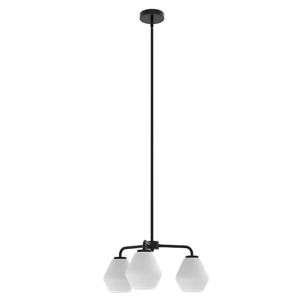 YANSUN 3-Light Black Finish with Glass Empire Chandelier