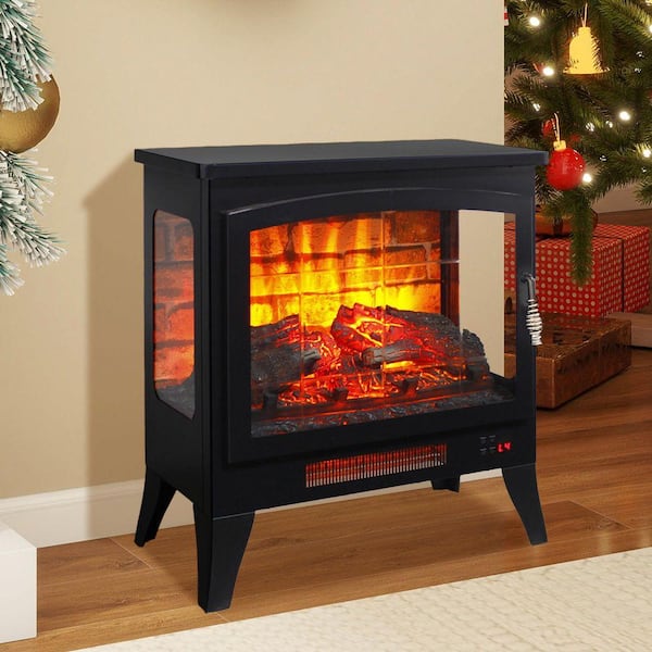 21 in. Freestanding Fireplace Heater 400 sq. ft.,Three-Sided Electric Stove,1400W Heater with 3D Flame,Remote in Black