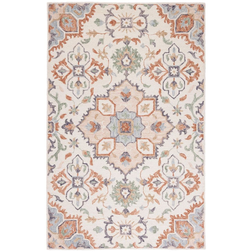 Ivory and Green Floral Hand-Tufted Wool Area Rug, 3' x 5'