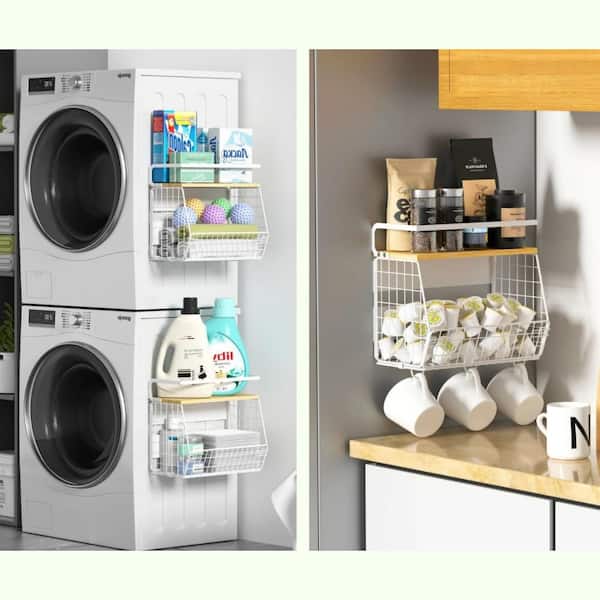 Magnetic Shelf with Lid, Fruit, Vegetable Storage Bin and Rack for Refrigerator, Kitchen Counter and Cabinet, White