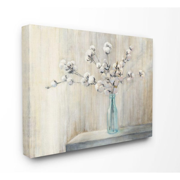 Stupell Industries 36 in. x 48 in. "Beautiful Cotton Flower Grey Brown Painting" by Julia Purinton Canvas Wall Art