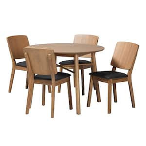 Denmark 5-Piece Black and Oak Brown Wood Top Dining Set