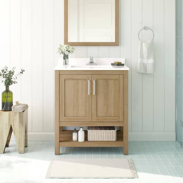 OVE Decors Vegas 30 in. W x 19 in. D x 34 in. H Single Sink Bath Vanity in White Oak with White Engineered Stone Top