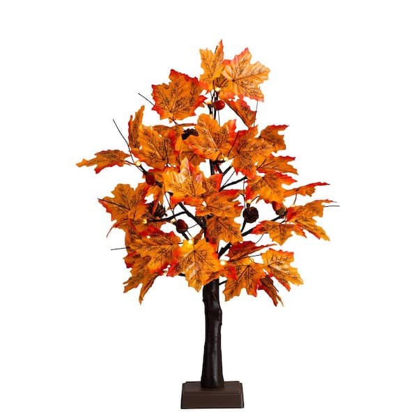 2 ft. Pre-Lit Autumn Maple Artificial Fall Tree with Acorns and Pinecones and 18 Warm White LED Lights