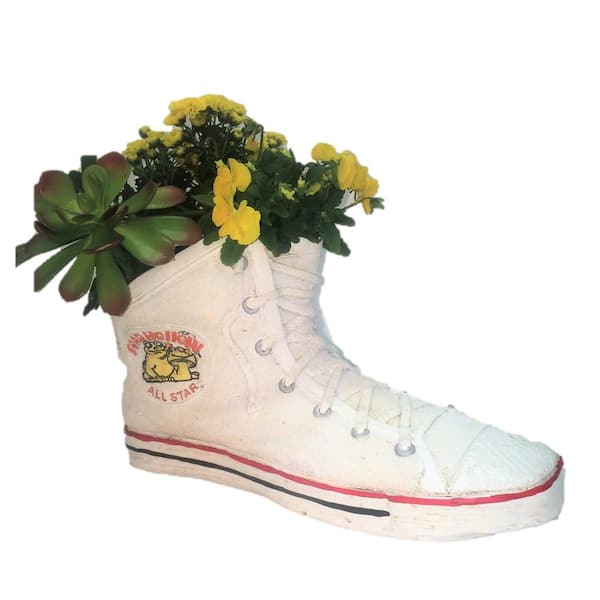 HOMESTYLES 14 in. White High Top Sneaker Shoe Planter (Holds 4 in. Pot)