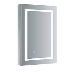 Spazio 24 in. W x 36 in. H Recessed or Surface Mount Medicine Cabinet with LED Lighting, Mirror Defogger and Right Hinge
