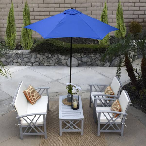 astella 7.5' market crank tilt spun polyester patio umbrella Astella 7.5 ft. Steel Market Patio Umbrella Push-Button Open and Tilt in  Pacific Blue Polyester 194061668085