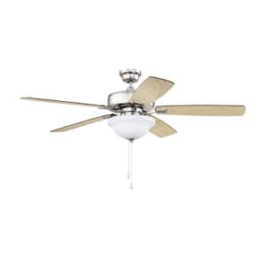 Twist N Click 52 in. Indoor Brushed Polished Nickel Dual Mount Ceiling Fan with Frosted Glass Bowl Light Kit Included