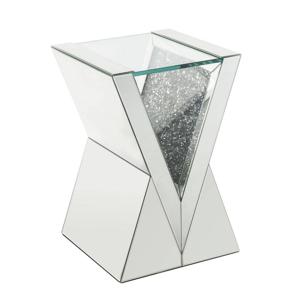 Glam V-Shaped Mirrored Glass Pedestal End Table
