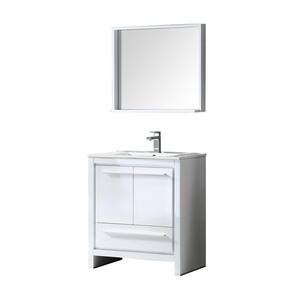 Allier 30 in. Vanity in White with Ceramic Vanity Top in White and Mirror