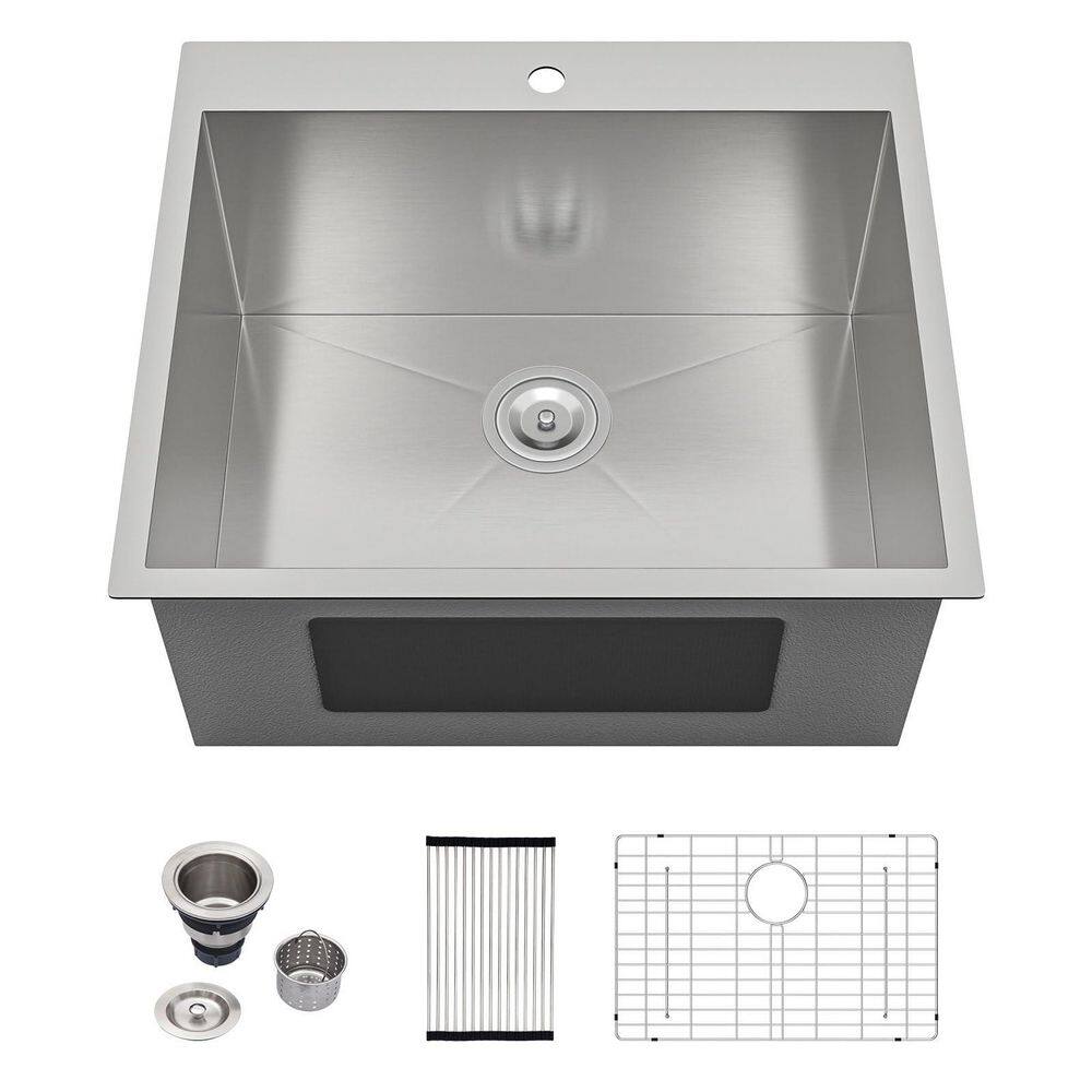 "25 In. Drop-In Laundry/Utility Sink 16 Gauge Stainless Steel 12"" Deep Sink Topmount Basin with No Faucet" price history on PriceWatchPro