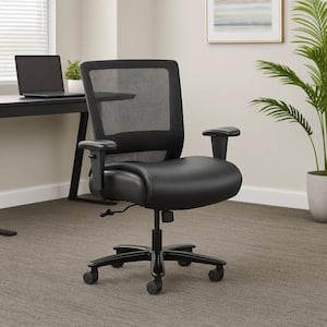 Benjara Oyo Polyester Rolling Task Chair in Black Arms BM344452