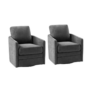 Lauren Charcol Transitional Wooden Upholstered Living Room Swivel Chair with Metal Base (Set of 2)