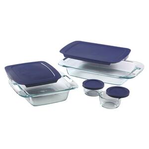 Bake N Store 8-Piece Glass Bakeware and Storage Set with Blue Lids