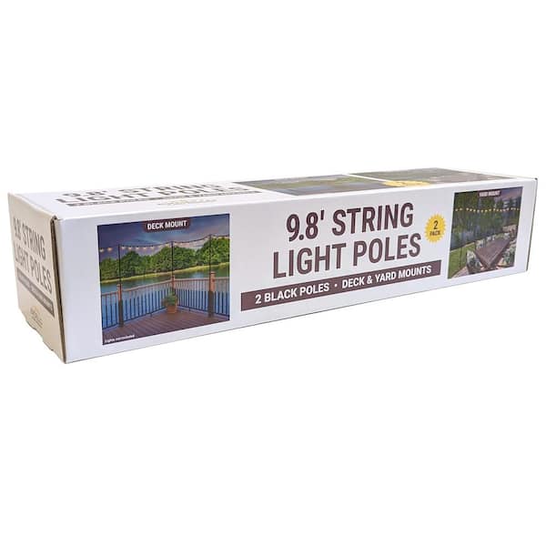 EXCELLO GLOBAL PRODUCTS 9.8 ft. String Light Poles, Black 2-Pack