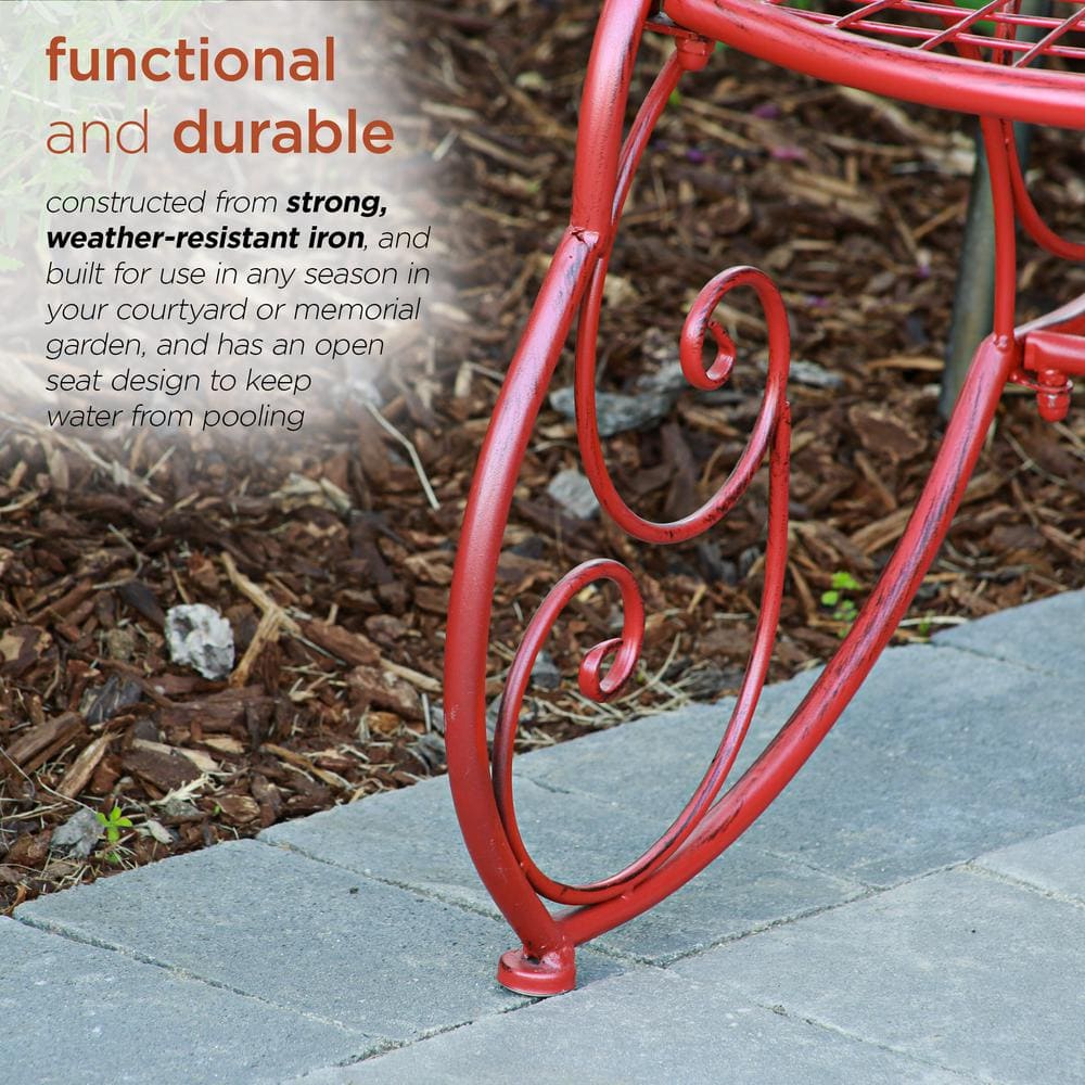Bright-Red Butterfly-Shaped Metal Garden Bench, 62"L x 26"W x 38"H