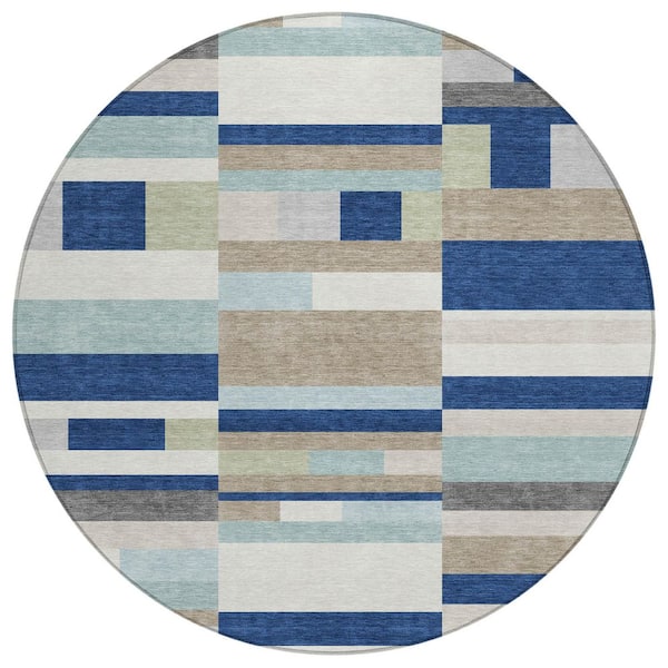 Chantille Machine Washable Indoor/Outdoor Abstract ACN2820 Navy 8 ft. x 8 ft. Round Rug