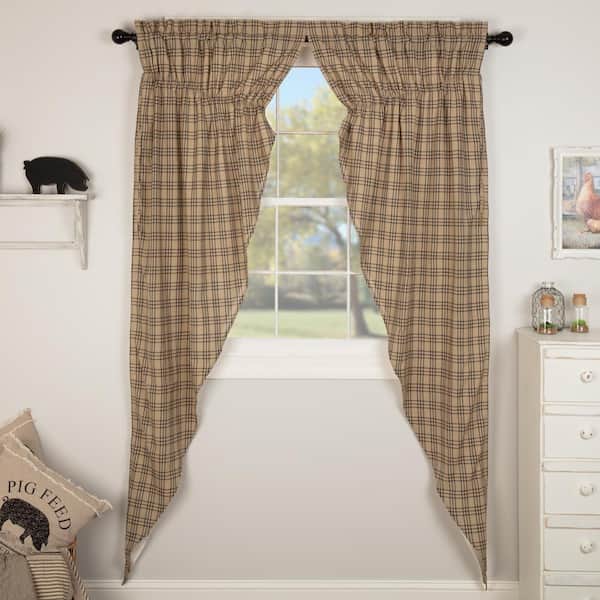 Sawyer Mill Plaid 36 in. W x 84 in. L Light Filtering Prairie Window Curtain Panel in Coal Black Dark Tan