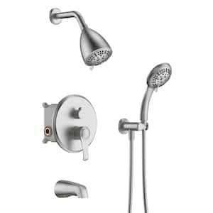 LOTUS 9-Spray Dual Wall Mount Fixed and Handheld Shower Head 2 GPM with Tub Faucet in Brushed Nuckel (Valve Included)