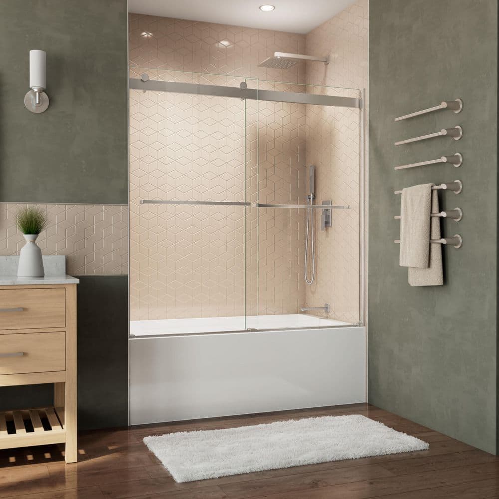 Essence 56-60" Frameless Brushed Nickel Tub Door with ClearMax™