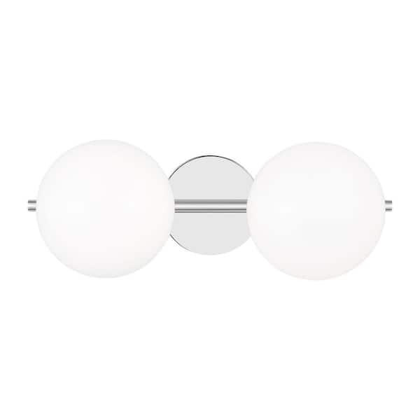 Generation Lighting Lune 17.875 in. 2-Light Chrome Modern Vanity Light with Milk Glass Shades