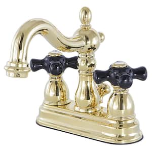 Duchess 4 in. Centerset 2-Handle Bathroom Faucet with Plastic Pop-Up in Polished Brass