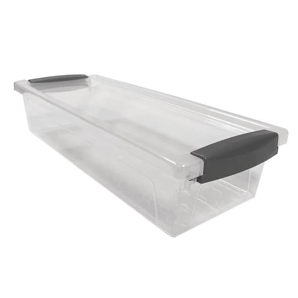 Modern Homes MH 0.4-Gal. Small Storage Box in Clear with Gray Handles and Cover