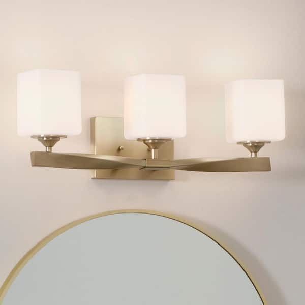 Marette 23 in. 3-Light Champagne Bronze Contemporary Bathroom Vanity Light with Satin Etched Cased Opal Glass