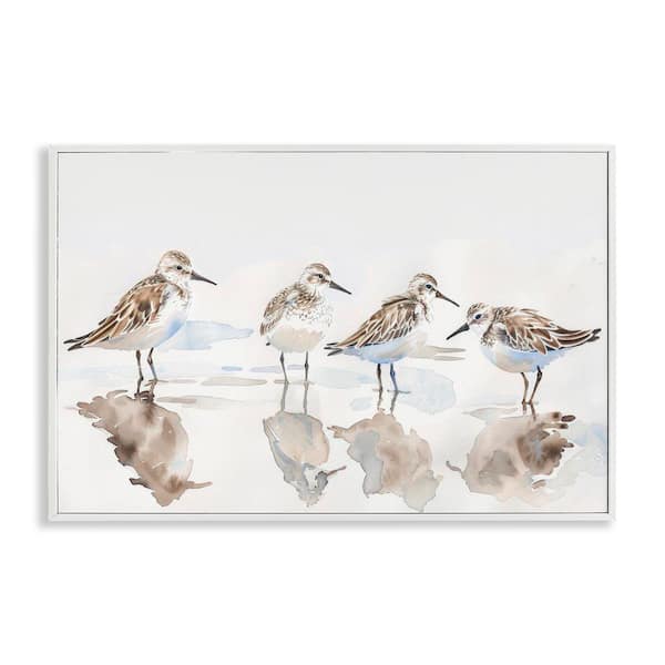 Stupell Industries Sandpipers Shore Reflection by Petal Prints Design White Framed Animal Giclee Art Print 16 in. x 24 in.
