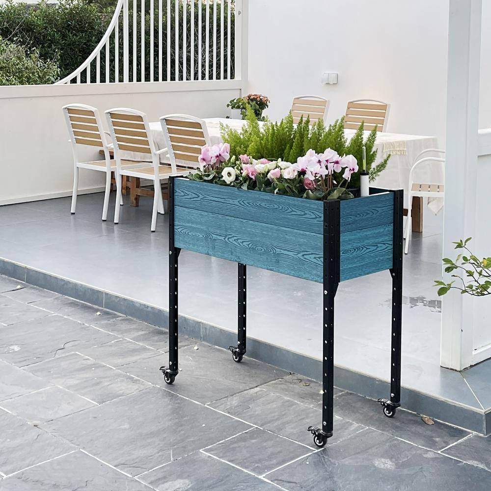 Blue and Black Composite Steel Self-Watering Elevated Planter