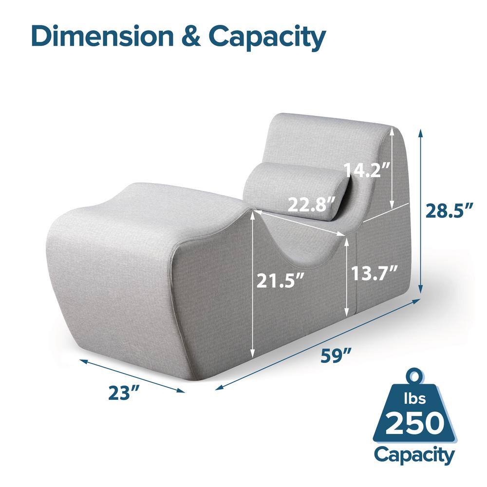Light Grey Zero Gravity Foam Chaise Lounger with Lumbar Pillow